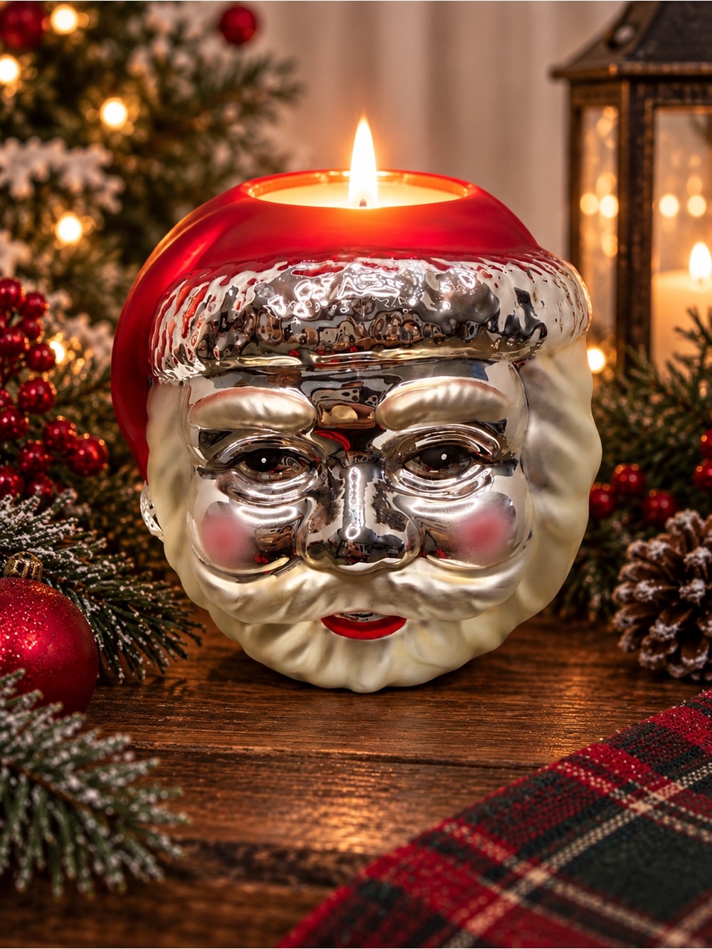 Department 56 Mercury Glass Santa Votive Handpainted Christmas Decor NIB